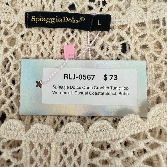Spiaggia Dolce Open Crochet Tunic Top Women’s L Casual Coastal Beach Boho - Picture 4 of 6
